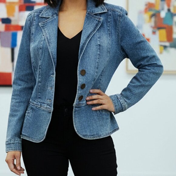 XOXO Vintage-Inspired Denim Blazer Jacket – Fitted Button front- Size M - Picture 1 of 4